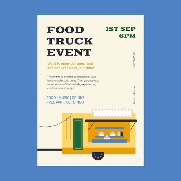 Free vector hand-drawn colorful music & food trucks event flyer template