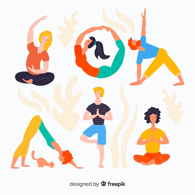 Free vector hand drawn colorful people doing yoga