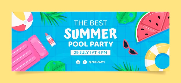 Hand drawn colorful pool party facebook cover