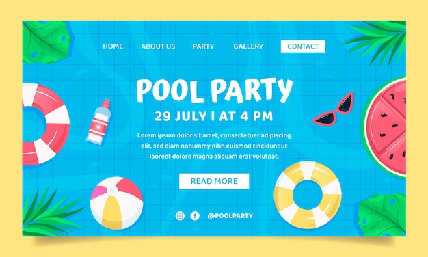 Hand drawn colorful pool party landing page