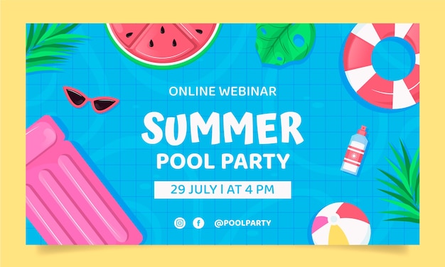 Бесплатное векторное изображение Ручной обращается красочный вебинар вечеринки у бассейна