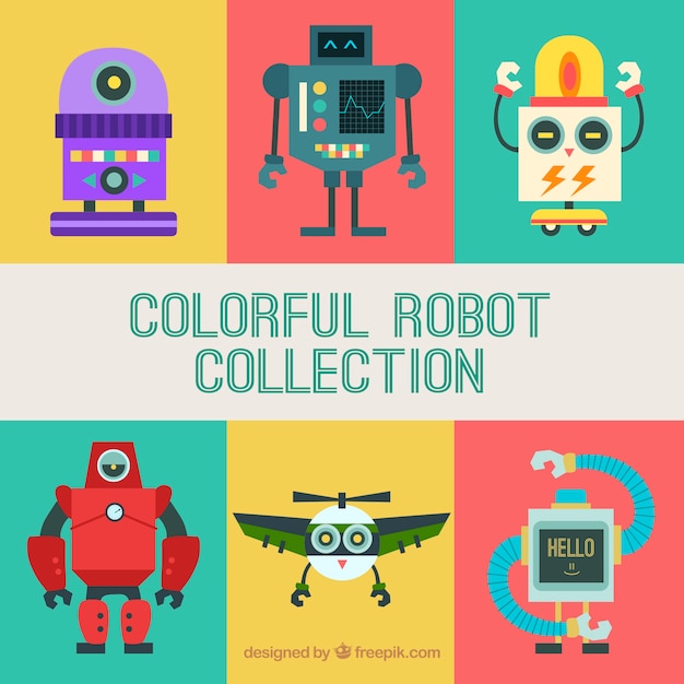 Collezione di robot colorati disegnati a mano