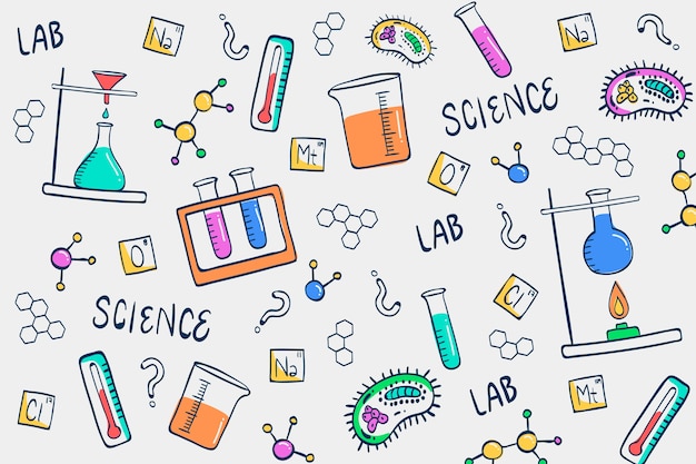 Hand drawn colorful science education background