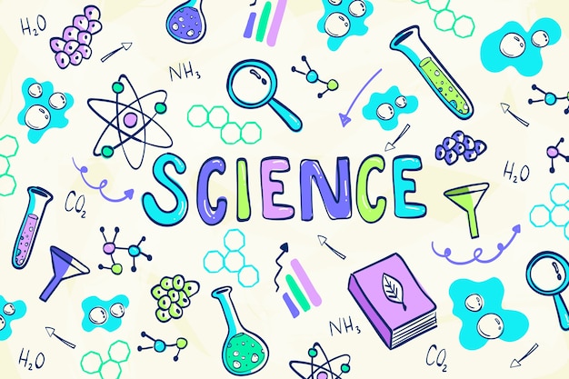 Hand drawn colorful science education background