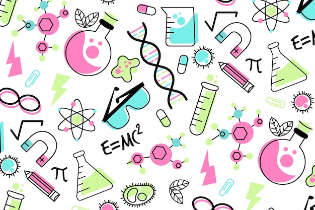 Hand drawn colorful science education background