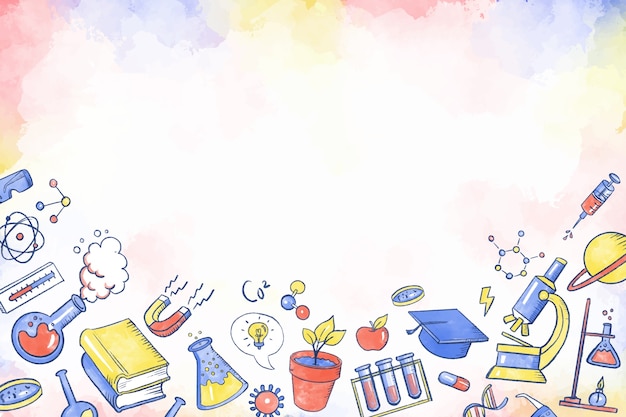 Hand drawn colorful science education wallpaper