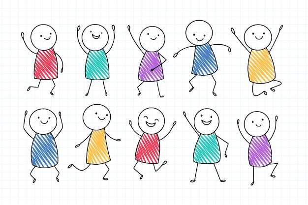 Free vector hand drawn colorful stickman collection