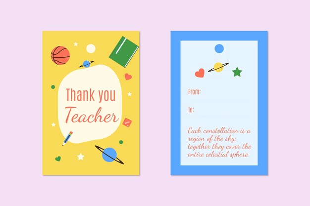Hand drawn colorful thank you teacher gift tag