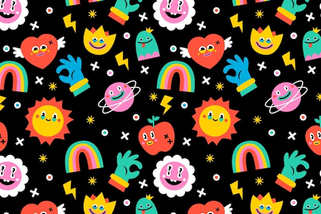 Free Vector  Hand drawn colorful trendy cartoon pattern