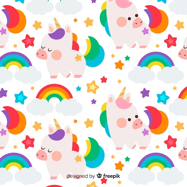 Hand drawn colorful unicorn pattern