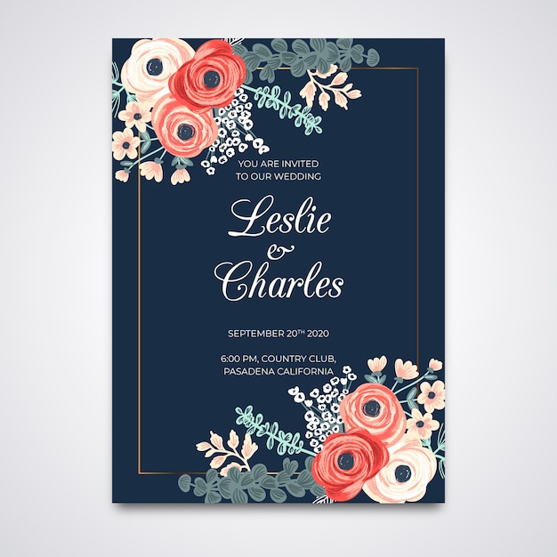 Free vector hand drawn colorful wedding invitation