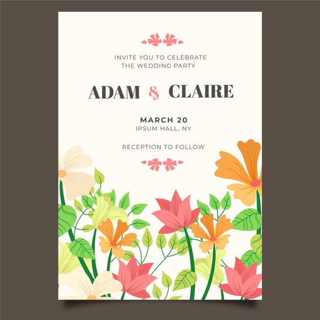 Hand drawn colorful wedding invitation