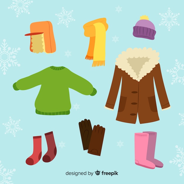 Hand drawn colorful winter clothes