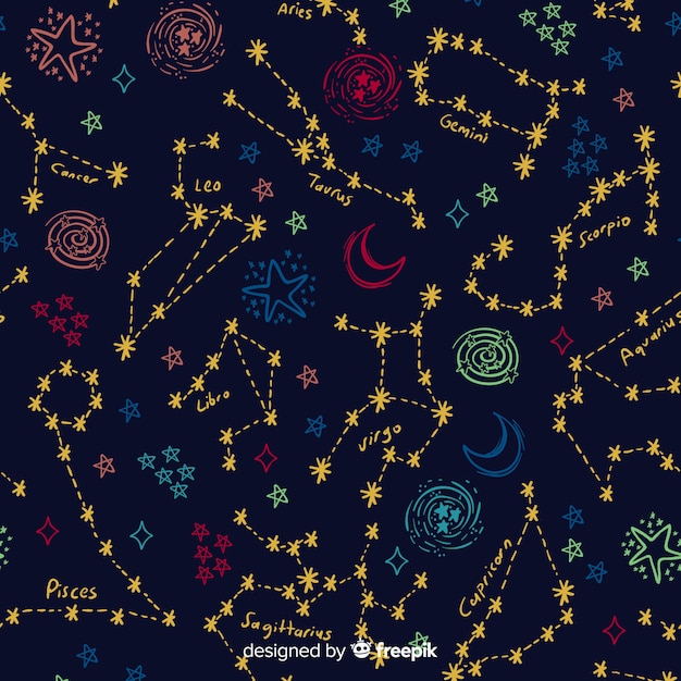 Free vector hand drawn colorful zodiac pattern