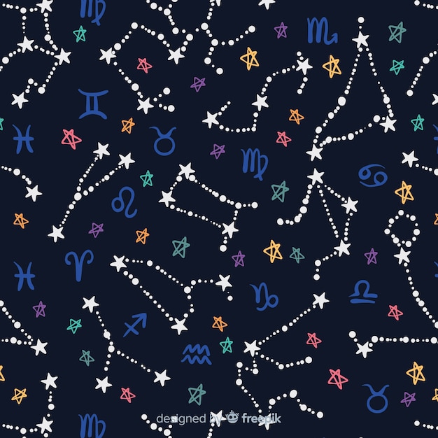 Hand drawn colorful zodiac pattern