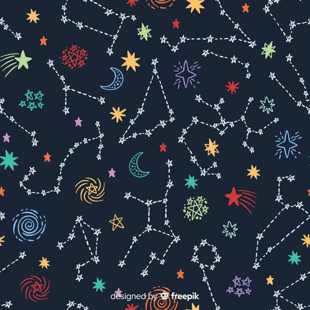 Hand drawn colorful zodiac pattern