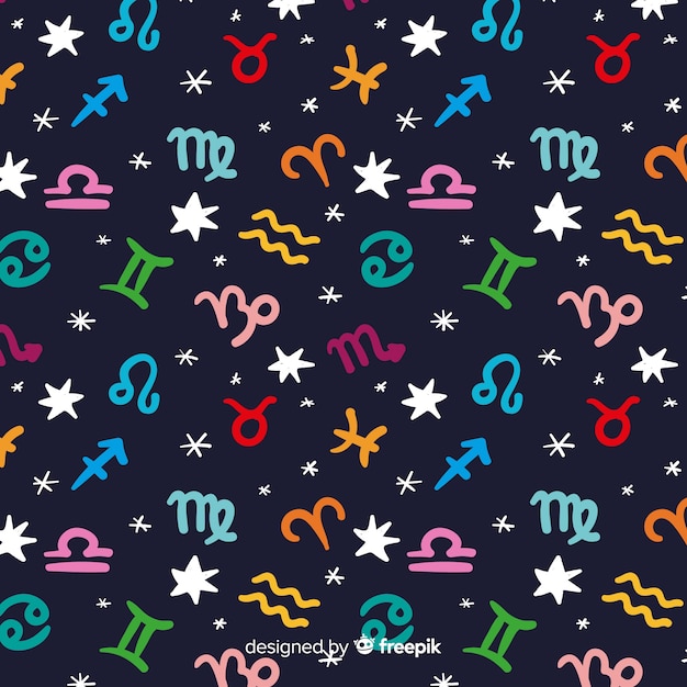 Free vector hand drawn colorful zodiac pattern