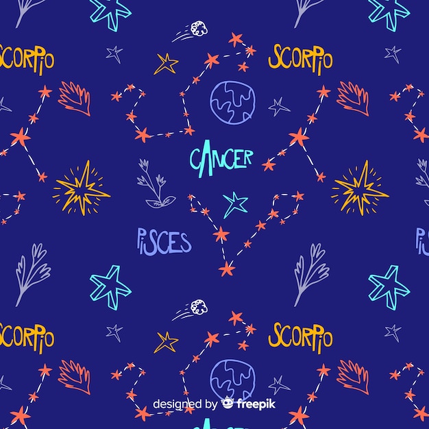 Hand drawn colorful zodiac pattern