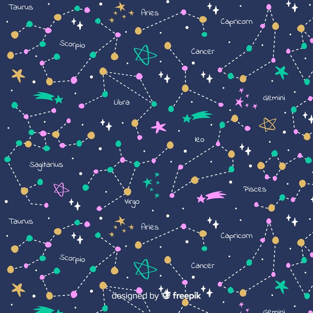 Hand drawn colorful zodiac pattern