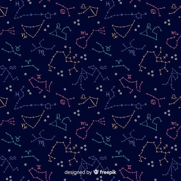 Hand drawn colorful zodiac pattern