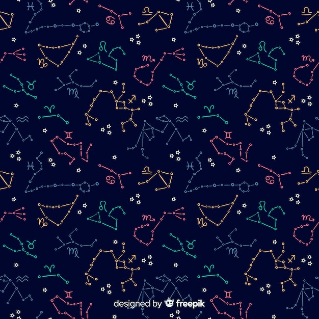 Hand drawn colorful zodiac pattern