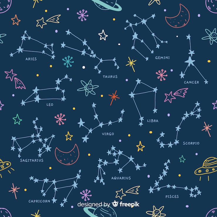 Free Vector hand drawn colorful zodiac pattern