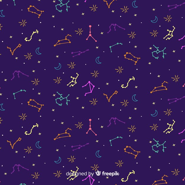 Hand drawn colorful zodiac pattern