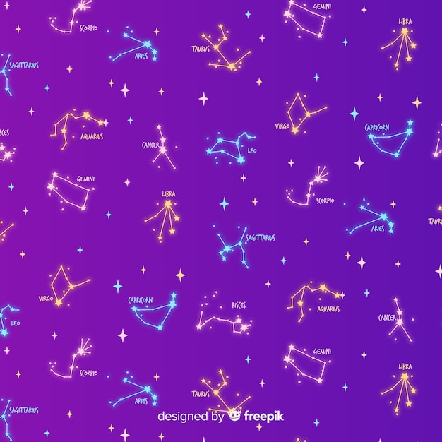 Free vector hand drawn colorful zodiac pattern