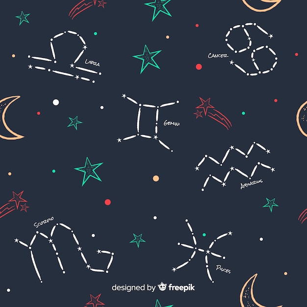 Vettore gratuito modello zodiacale colorato disegnato a mano