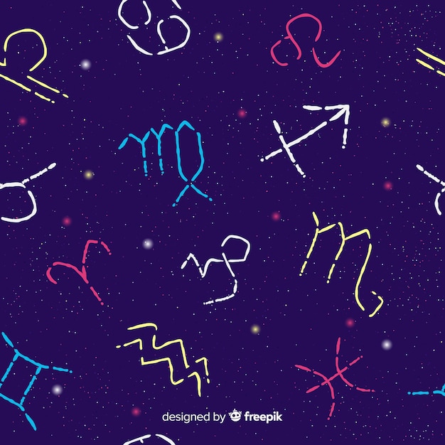 Free vector hand drawn colorful zodiac pattern