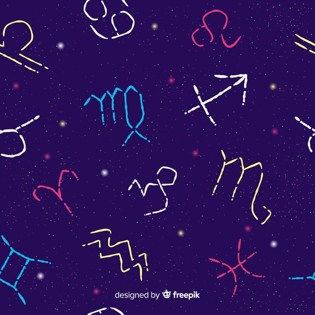 Hand drawn colorful zodiac pattern