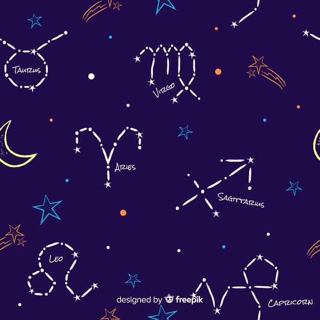 Hand drawn colorful zodiac pattern