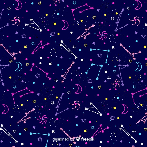 Hand drawn colorful zodiac pattern