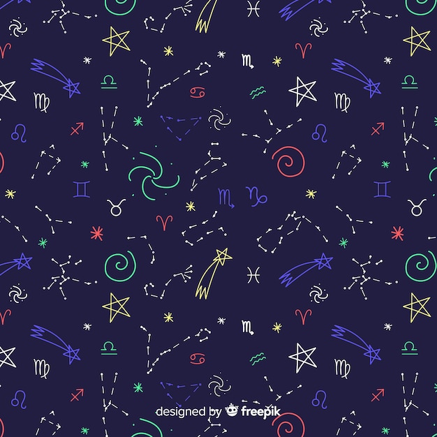 Hand drawn colorful zodiac pattern