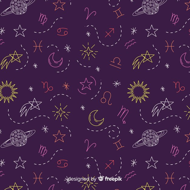 Hand drawn colorful zodiac pattern