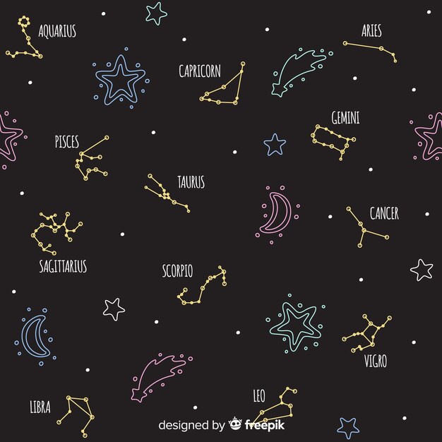 Hand drawn colorful zodiac pattern