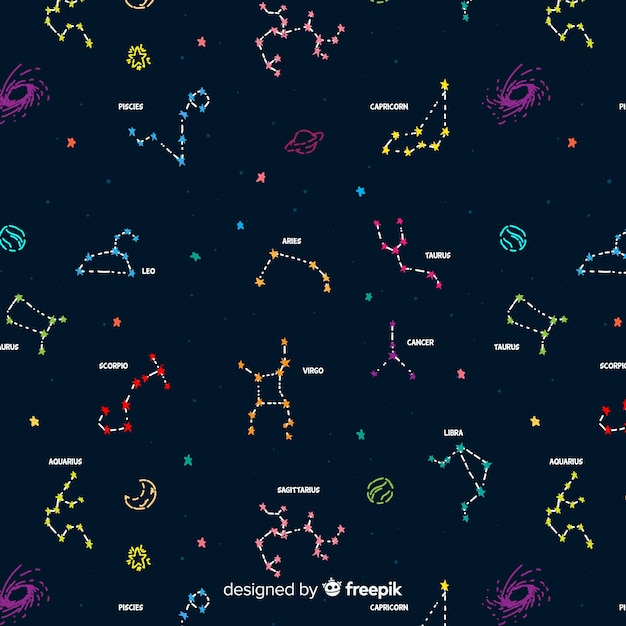 Hand drawn colorful zodiac pattern