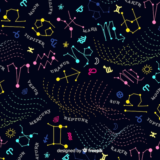 Free vector hand drawn colorful zodiac pattern