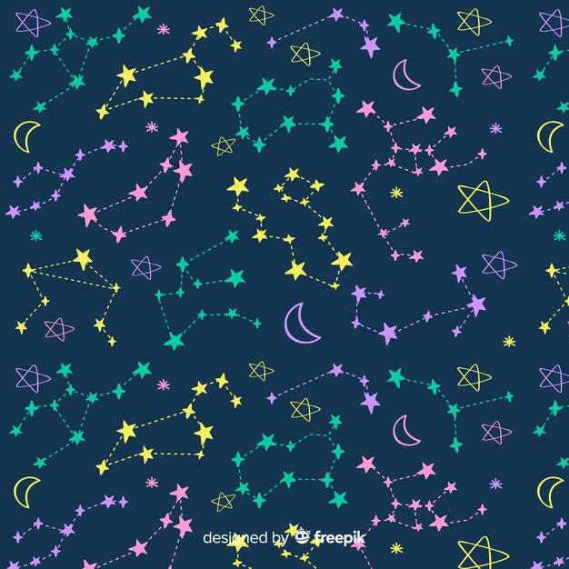 Hand drawn colorful zodiac pattern