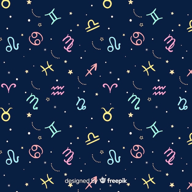 Hand drawn colorful zodiac pattern