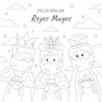 무료 벡터 레이스 마고스 (reyes magos) 의 손으로 그린 컬러링 페이지 일러스트레이션