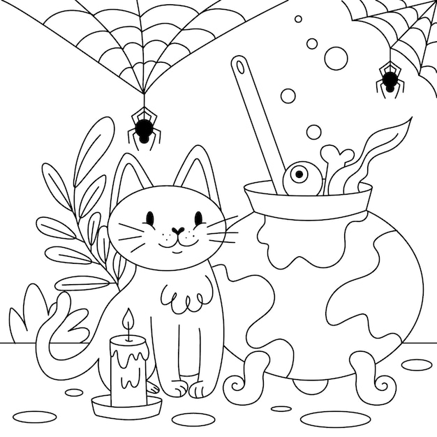 Free vector hand drawn coloring page illustration for halloween celebration