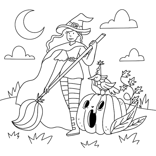 hand drawn coloring page illustration for halloween celebration