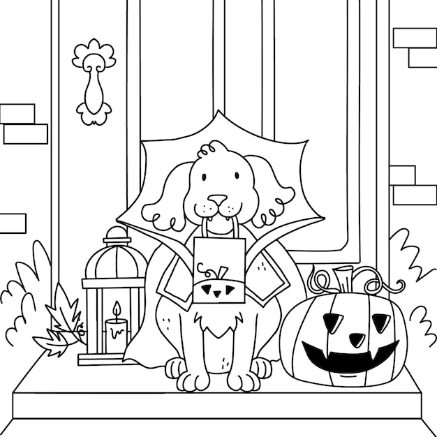 Hand drawn coloring page illustration for halloween celebration