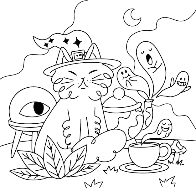 Hand drawn coloring page illustration for halloween celebration