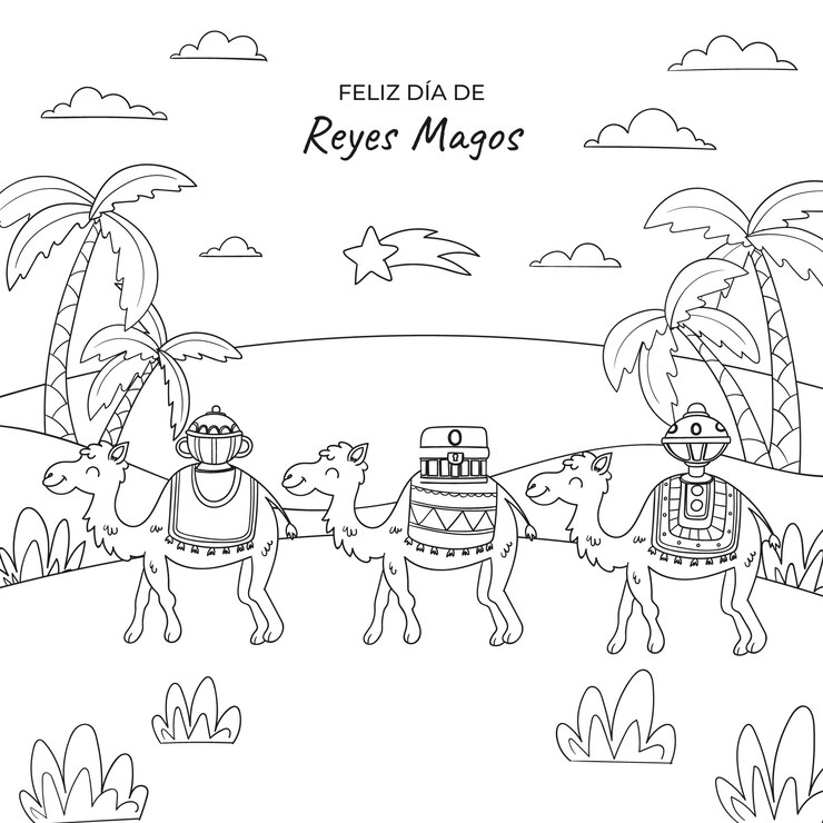 Free Vector hand drawn coloring page illustration for reyes magos