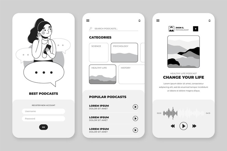 Free Vector hand-drawn colorless apps collection