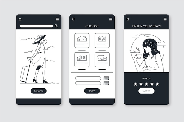 Hand drawn colorless apps in flat design