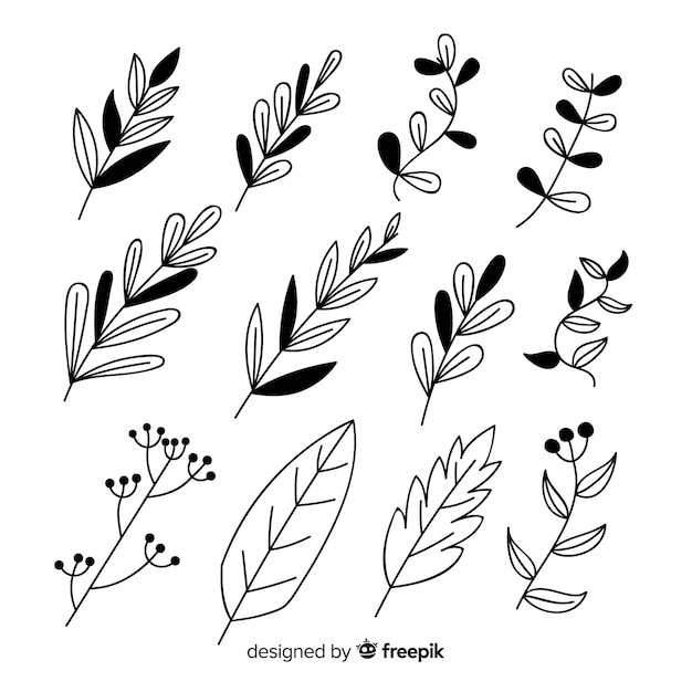 Free vector hand drawn colorless floral decoration element set