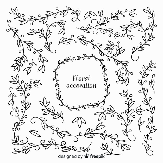 Free vector hand drawn colorless floral elements